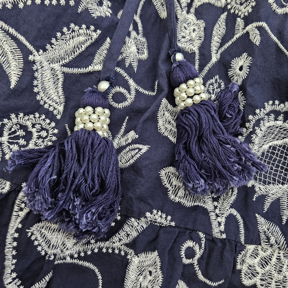 Soft Surroundings Tilda Whimsy Floral Navy Embroidered Boho Tiered Midi Sz M - Picture 9 of 11